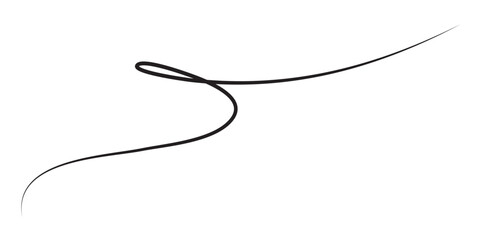 Curving Black Line with a Loop on White Background.