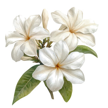Stephanotis Flower, illustration watercolor artwork with subtle gradients and elegant contours, isolated on a white background.