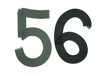 Number fifty-six, 56 made with Plaster Rake Brush on transparent background, Digit, Black color, Dark-green color, isolated background, Illustration, Typography, Handmade, Set 0-100