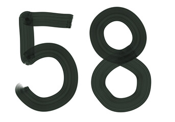Number fifty-eight, 58 made with Plaster Rake Brush on transparent background, Digit, Black color, Dark-green color, isolated background, Illustration, Typography, Handmade, Set 0-100