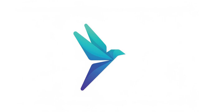 A dynamic, abstract bird logo in a modern low-poly, geometric style, poised mid-flight. The clean, sharp edges feature a vivid gradient that shifts from bright teal and cyan on the wings.
