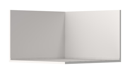 Empty corner room with white walls and a gray floor, perfect for design mockups