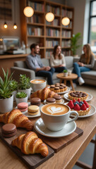 Naklejka premium meeting friends at a culinary party in a cafe or restaurant. snacks or breakfast on the table