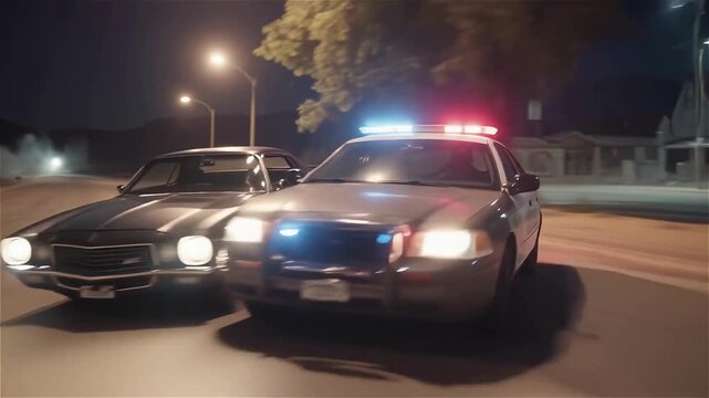 A police car is chasing a car without a driver