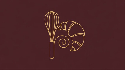 Elegant line art logo of a whisk and a fresh croissant.