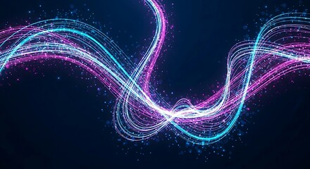 Abstract Glowing Neon Light Trails on Dark Background.