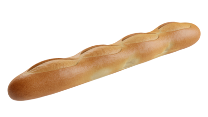 A fresh, golden-brown baguette with characteristic slashes on its crust, isolated on a neutral background, ready for a delicious meal. background removed