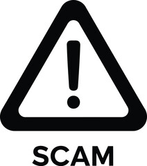 Scam alert sign with exclamation point in triangle on white background