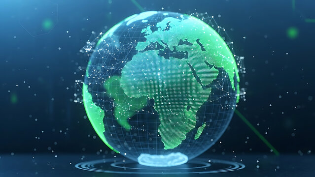 Futuristic Digital Globe with AI Network Connections and Data Visualization