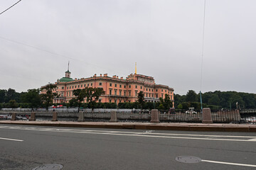 View of the Mikhailovsky Castle from the Fontanka Embankment in St. Petersburg.