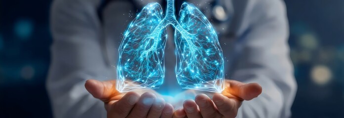 Doctor holding digital lungs innovative medical technology concept for respiratory health and pulmonary care