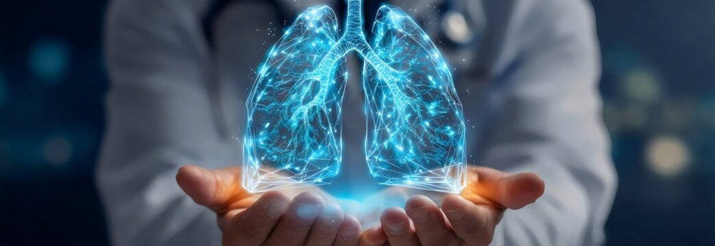 Doctor holding digital lungs innovative medical technology concept for respiratory health and pulmonary care