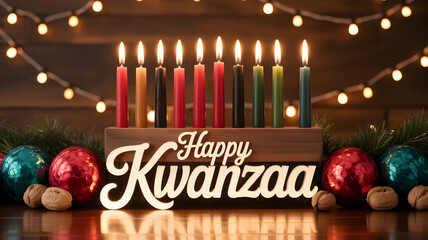 Kwanzaa celebration with kinara candles and festive decorations