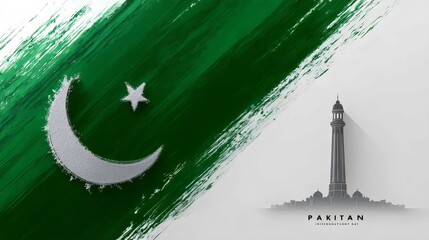 Pakistan independence day illustration featuring the Pakistan flag and Minar e Pakistan monument a vector design for national celebrations