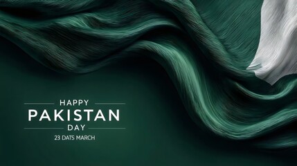 Happy Pakistan Day background featuring the national flag in a flowing elegant design perfect for celebrating the 23rd of March