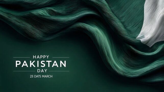 Happy Pakistan Day background featuring the national flag in a flowing elegant design perfect for celebrating the 23rd of March