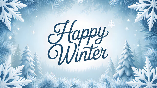 Happy winter holiday season with snowflakes and pine trees background illustration - Powered by Adobe