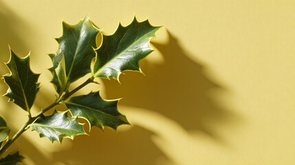 Soft pastel yellow background with a nearly invisible holly outline in light shadow