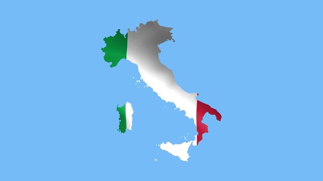Italy flag waving in wind and zoom to reveal animation isolated on blue background