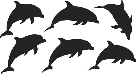 Fototapeta premium Silhouette Set Sleek Dolphin Shapes Swimming Together in Vector Art