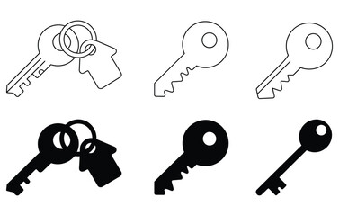 Unlock your dreams with these modern key icons, perfect for real estate, security, and homeownership ventures, available in both sleek black and white outline styles for versatile design needs