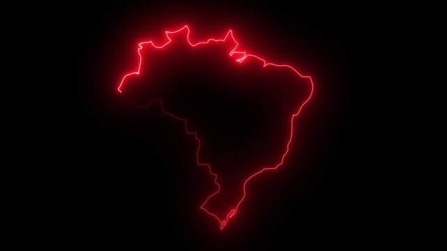 Brazil neon map outline animation isolated on black background