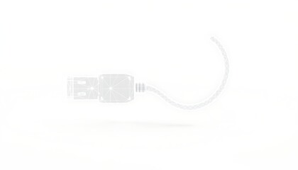 Wireframe 3D model of aUSB- A connector with a curved braided cable on white USB-A