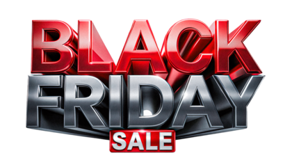 Black Friday Sale 3D Metallic Red and Chrome Text on Transparent PNG