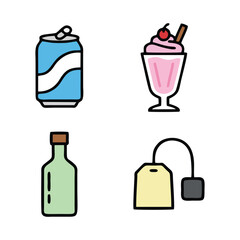 🥤 Food and Drink Icons: Mixed Beverages, Desserts, and Bottles