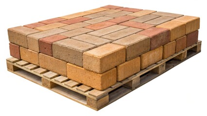 Fototapeta premium Stack of brick pavers arranged tightly on a wooden pallet