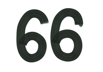 Number Sixty-six, 66 made with Plaster Rake Brush on transparent background, Digit, Black color, Dark-green color, isolated background, Illustration, Typography, Handmade, Set 0-100