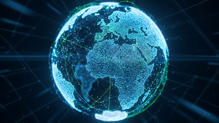 Futuristic Digital Globe with AI Network and Data Connections