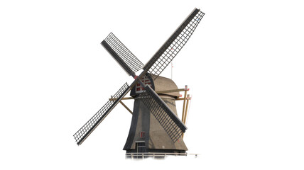 Obraz premium A classic Dutch windmill stands prominently with its iconic sails, featuring traditional architecture isolated against a solid background. background removed