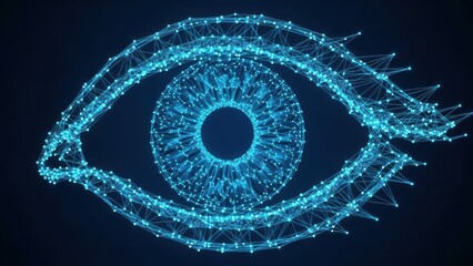 Blue Digital Wireframe Eye with Glowing Network and Dark vision technology