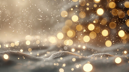 Obraz premium Snowy Winter Background with Golden Bokeh Lights and Falling Snowflakes