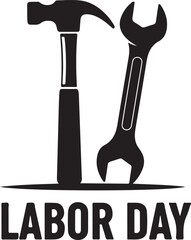 Hammer and wrench with Labor Day text tools construction