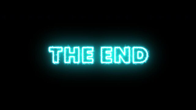 Glowing Blue Neon The End Text with Electric Glitch Effect