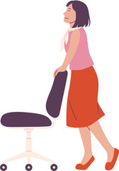 Woman Stretching Beside Office Chair Illustration