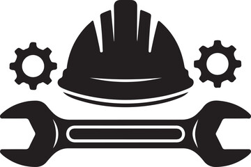Hard Hat Wrench and Gears Construction Icon Keywords: hard hat, wrench, gears, tools
