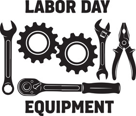 Labor Day Equipment Collection with Tools and Gears wrenches