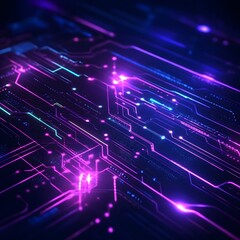 Obraz premium Vibrant Neon Circuit Board With Pink and Teal Glowing Traces technology futuristic photo