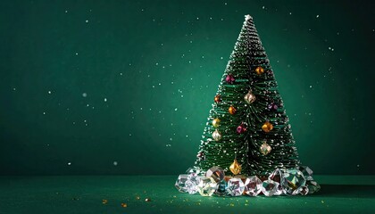 Elegant miniature Christmas tree decorated with sparkling ornaments and crystals.