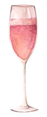 Hand Drawn Romantic Champagne, Wine Glass. Elegant Party Toast for Wedding and Anniversary. Watercolor illustration.