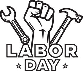 Labor Day Fist Wrench Hammer Outline Graphic vector illustration