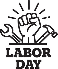 Labor Day fist pump with tools and text raised fist power