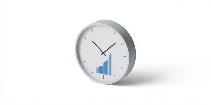 clock featuring bar chart design, gray and white color scheme, flat minimalism style,