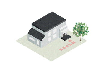 広い一軒家のアイソメトリックイラスト