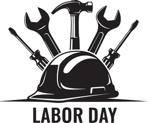 Labor Day Helmet with Tools and Text hard hat hammer