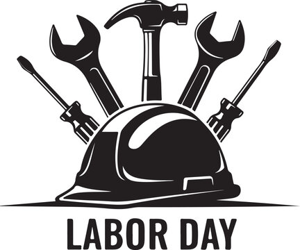 Labor Day Helmet with Tools and Text hard hat hammer