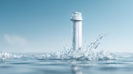 Surreal water splash in the shape of a lighthouse in blue and white representing guidance and purity with copy space